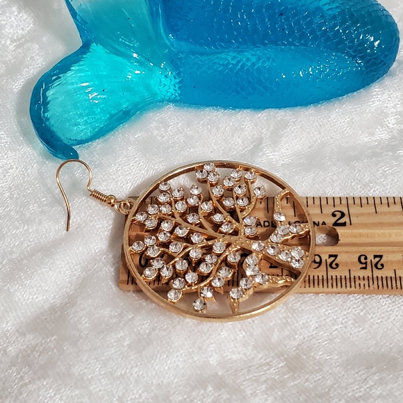 TREE OF LIFE design silvertone clear rhinestone leaves branches pierced earrings - Picture 3 of 4